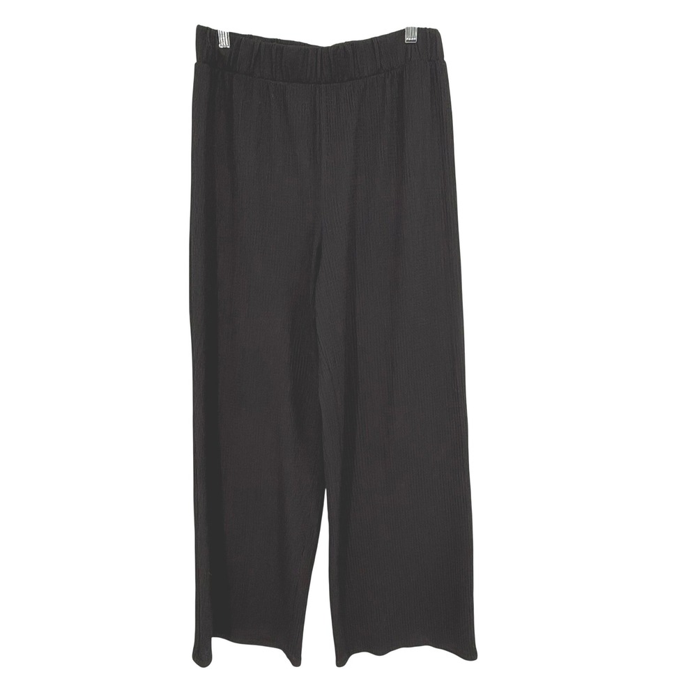 H&M Wide Leg Pants Womens Size Medium Black Excellent Textured Crinkle‎ Plisse